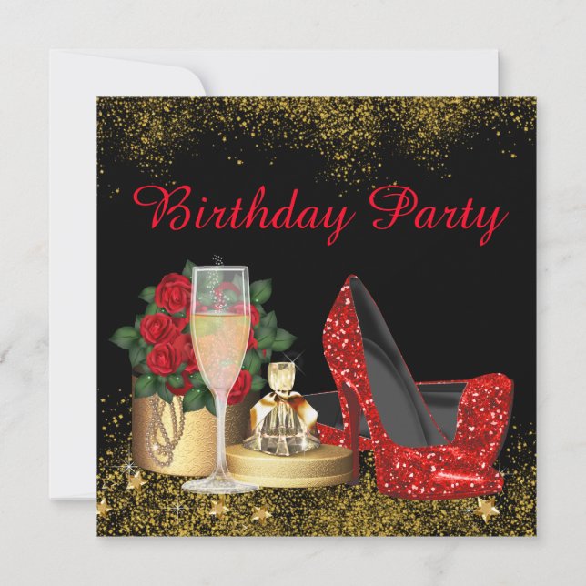 Glam Red High Heel Shoe Birthday Party Invitation (Front)