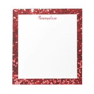 Glam Red Sequin Glitter Sparkle Border Personalise Notepad