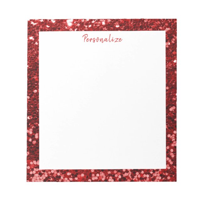 Glam Red Sequin Glitter Sparkle Border Personalise Notepad (Front)