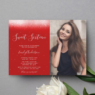 Glam Red Sweet 16 Photo Invitation