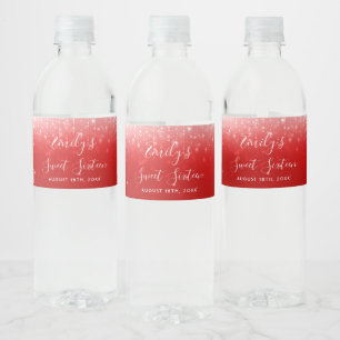 Glam Red Sweet 16 Water Bottle Label