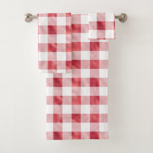 Glam Red White Buffalo Plaid Bath Towel Set