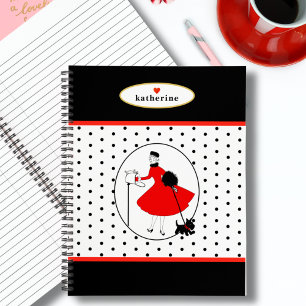 Glam Retro Lady with Scottie Dog School Office Notebook