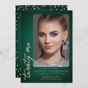 Glam Rhinestones Emerald Green 21st Birthday Photo Invitation