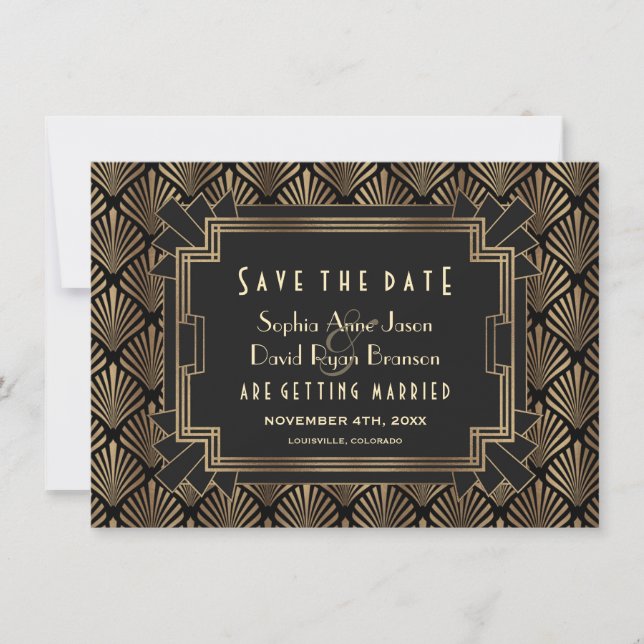 Glam Roaring 20's Gold Black Great Gatsby Save The Date (Front)