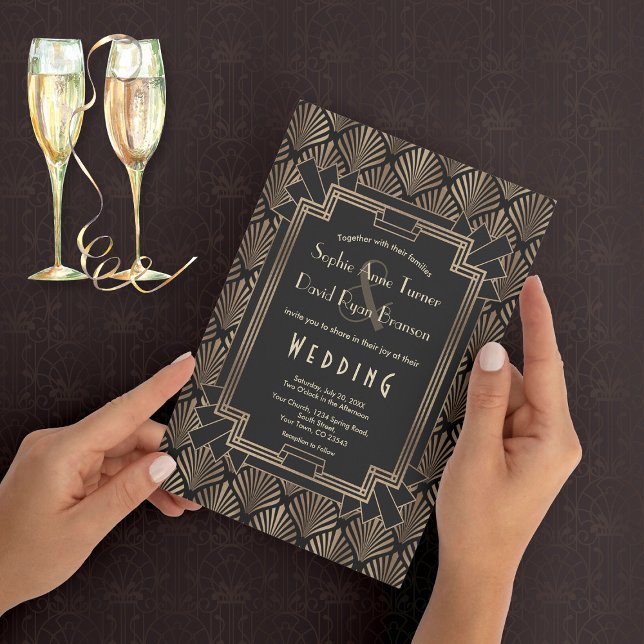 Glam Roaring 20's Gold Black Great Gatsby Wedding Invitation (Creator Uploaded)