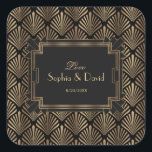 Glam Roaring 20's Great Gatsby Art Deco Wedding Square Sticker<br><div class="desc">Charming,  Vintage card design featuring a Great Gatsby art deco style,  a Roaring 1920's old Hollywood,  with faux gold foil overlay and gorgeous fonts. Use Customise tool to add your information. For more,  visit please,  my Glam Great Gatsby Art Deco Wedding collection.</div>