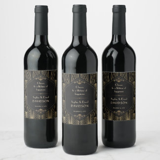 Glam Roaring 20s Great Gatsby Art Deco Wedding Wine Label