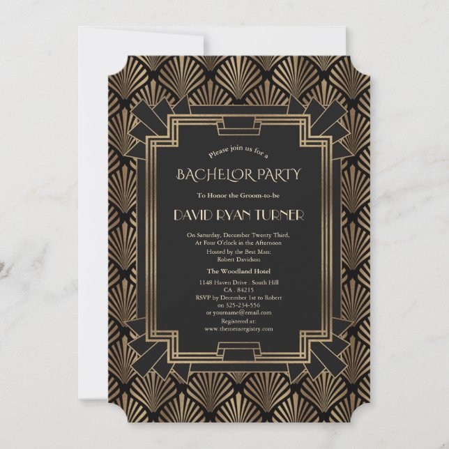 Glam Roaring 20's Great Gatsby Bachelor Party Invitation (Front)