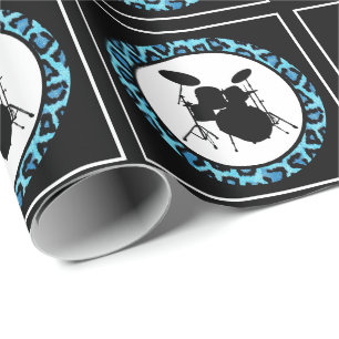 Glam Rock Drummer Leopard Drum Kit Musician Gift  Wrapping Paper