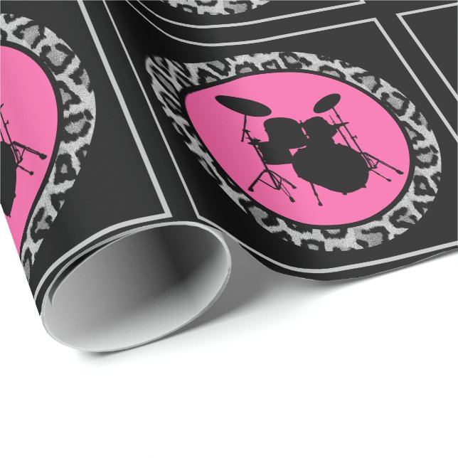  Glam Rock Drummer Leopard Drum Kit Musician Gift  Wrapping Paper (Roll Corner)