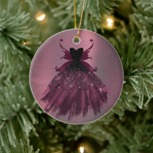 Glam Rock Fairy Gown Millennial Pink Grunge Wing Ceramic Ornament