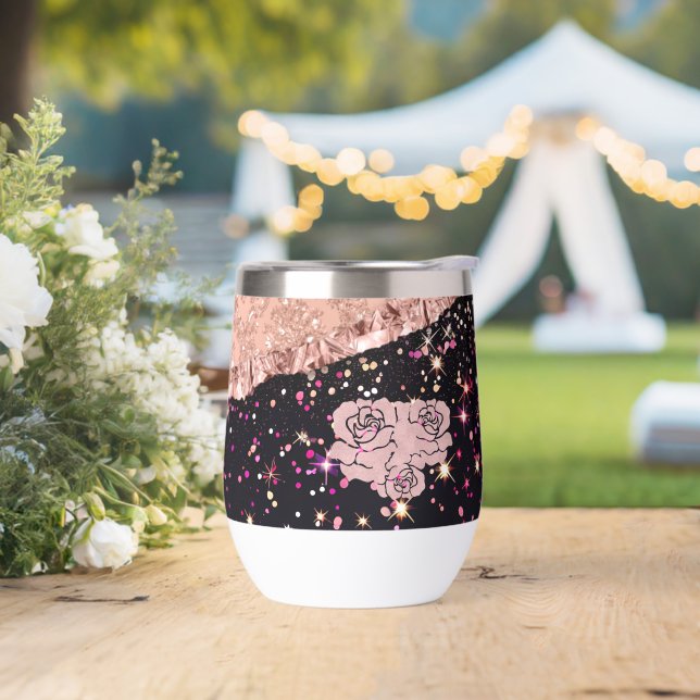 Glam Rose Black Glitter Blush Roses (Wedding)