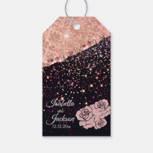Glam Rose Black Glitter Blush Roses Wedding Gift Tags