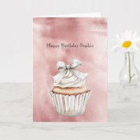 Glam Rose Blush Glitzy Silver Bow Cupcake Birthday