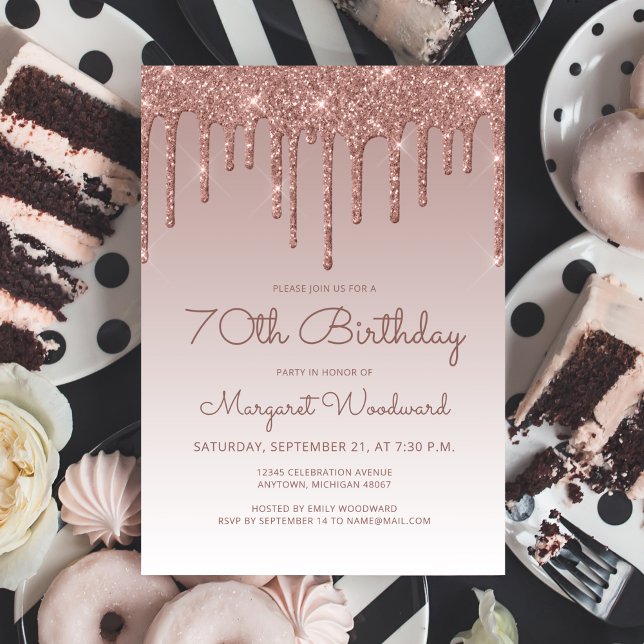 Glam Rose Gold 70th Birthday Party Invitation (Creator Uploaded)