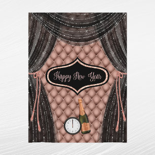 Glam Rose Gold black Champagne Clock New Year Holiday Postcard