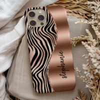 Glam Rose Gold Black Tiger Stripes Name