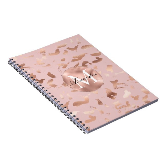 Glam Rose Gold Blush Abstract Monogram Notebook (Right Side)