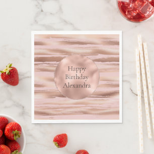 Glam Rose Gold Blush Stripes Birthday Napkin