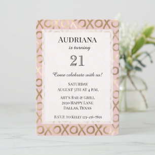 Glam Rose Gold Blush XOXO Birthday Invitation