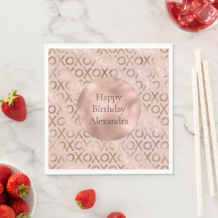 Glam Rose Gold Blush XOXO Birthday Napkin