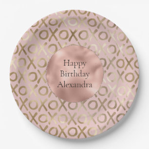 Glam Rose Gold Blush XOXO Birthday Paper Plate