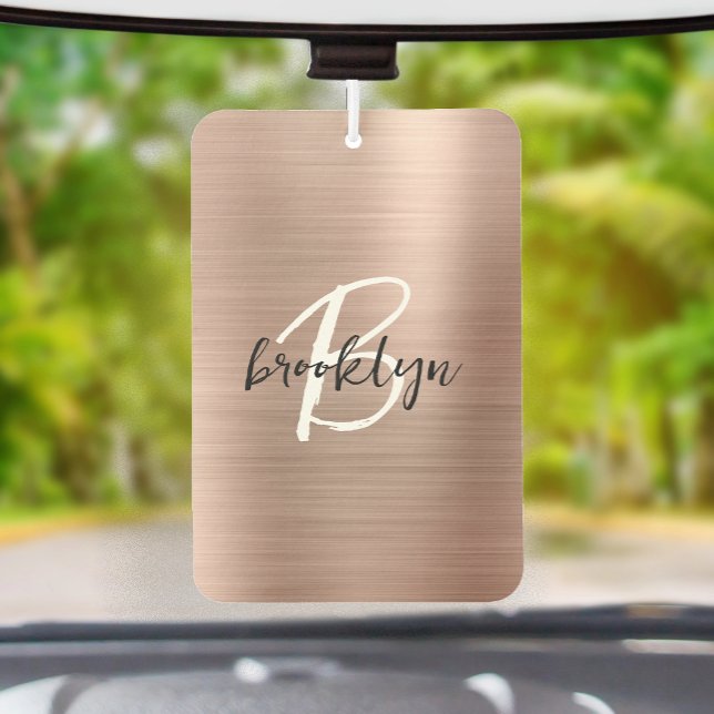 Glam Rose Gold Brushed Metal Black White Monogram  Car Air Freshener (Creator Uploaded)