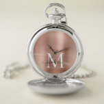 Glam Rose Gold Brushed Metal Monogram Name Script Pocket Watch<br><div class="desc">Glam Rose Gold Brushed Metal Monogram Name Script Pocket Watch</div>