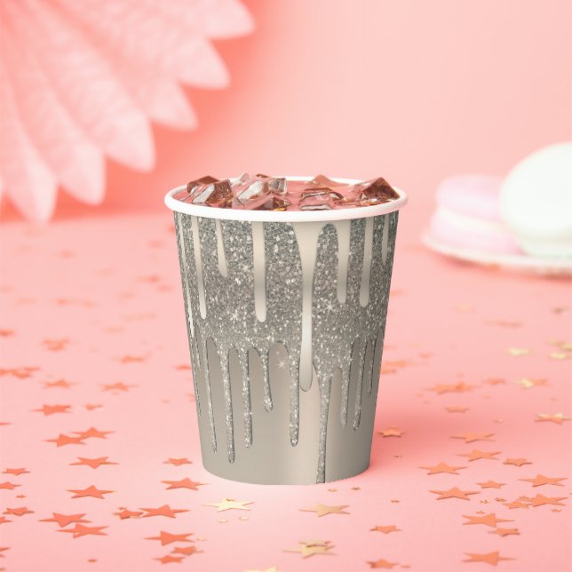 Glam Rose Gold Champagne Blush Glitter Drips Paper Cups (Insitu)