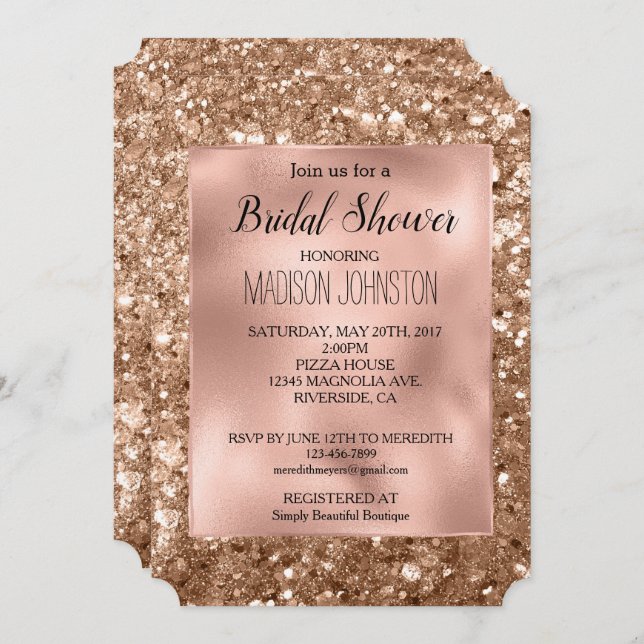 Glam Rose Gold Chunky Glitter Bridal Shower Invitation (Front/Back)