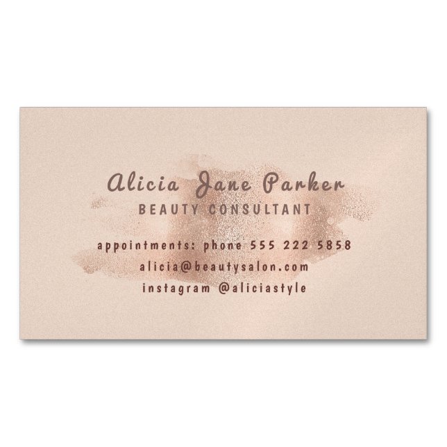 Glam Rose Gold Copper Foil | Beautician Magnetic Business Card (Front)