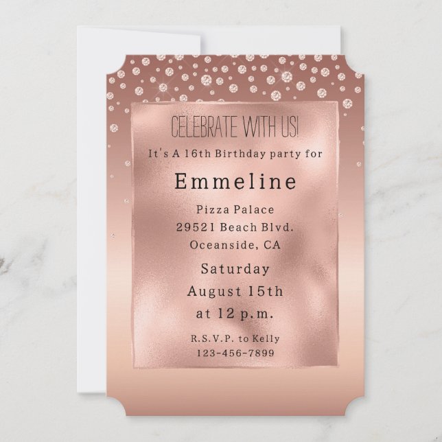 Glam Rose Gold Diamonds Invitation (Front)