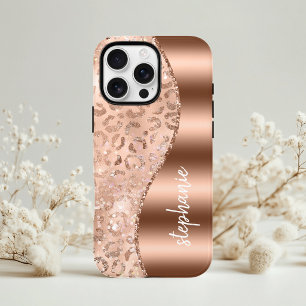 Glam Rose Gold Faux Foil Leopard Spots Name iPhone 13 Case