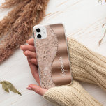 Glam Rose Gold Faux Foil Leopard Spots Name iPhone 13 Case<br><div class="desc">This design features a chic rose gold and blush metallic leopard spot pattern sprinkled with sparkly white holographic faux glitter on the left, and a rose gold faux foil image on the right in the shape of a wave bordered with rose gold faux glitter. Personalise it with your name or...</div>