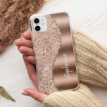Glam Rose Gold Faux Foil Leopard Spots Name iPhone 13 Case<br><div class="desc">This design features a chic rose gold and blush metallic leopard spot pattern sprinkled with sparkly white holographic faux glitter on the left, and a rose gold faux foil image on the right in the shape of a wave bordered with rose gold faux glitter. Personalise it with your name or...</div>