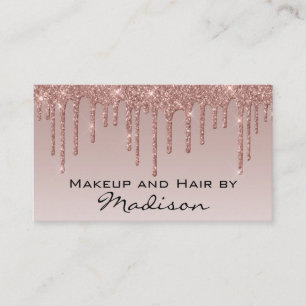 Glam Rose Gold Faux Glitter Drips Makeup Artist Business Card