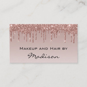 Glam Rose Gold Faux Glitter Drips Makeup Artist Business Card