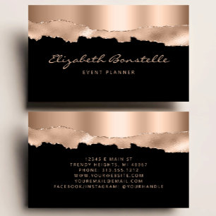 Glam Rose Gold Foil Black Luxury Business Card