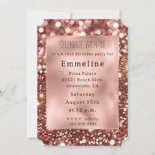 Glam Rose Gold Glitter 16th Birthday Invitation