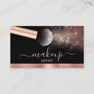 Glam Rose Gold Glitter Brush Makeup Artist Salon Business Card