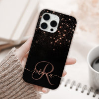 Glam Rose Gold Glitter Diamond Elegant Monogram