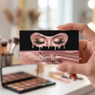 Glam Rose Gold Glitter Drip Eyes Makeup Artist Business Card