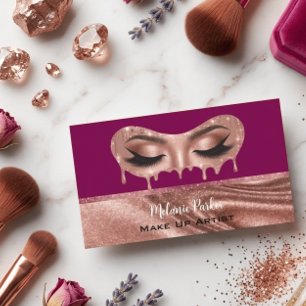 Glam Rose Gold Glitter Drip Eyes Makeup Artist Business Card