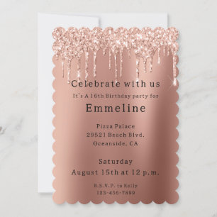 Glam Rose Gold Glitter Drips Invitation