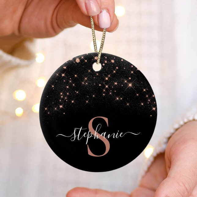 Glam Rose Gold Glitter Elegant Luxury Monogram Ceramic Ornament (Creator Uploaded)