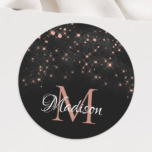 Glam Rose Gold Glitter Elegant Luxury Monogram Classic Round Sticker