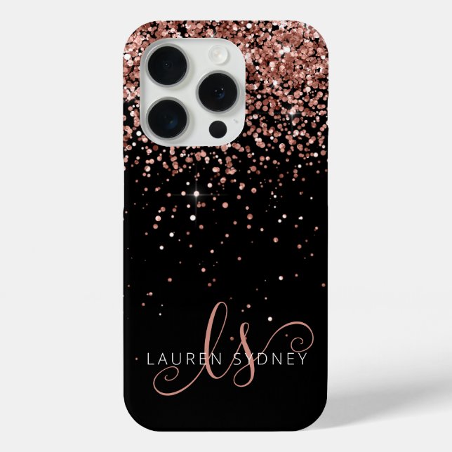Glam Rose Gold Glitter Elegant Monogram Case-Mate iPhone Case (Back)