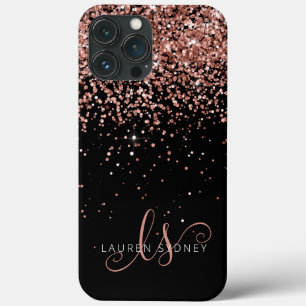 Glam Rose Gold Glitter Elegant Monogram iPhone 13 Pro Max Case