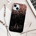 Glam Rose Gold Glitter Elegant Monogram iPhone 15 Case<br><div class="desc">Glam Rose Gold Glitter Elegant Monogram iPhone Case. Easily personalise this trendy chic phone case design featuring elegant rose gold sparkling glitter on a black background. The design features your handwritten script monogram with pretty swirls and name.</div>